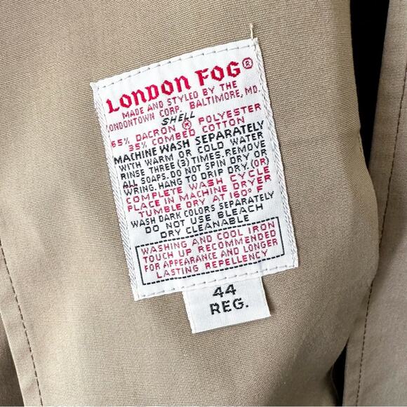 London Fog Maincoats Vintage Khaki Tan Removable Fleece Lined Trench Coat 44R - Picture 13 of 16